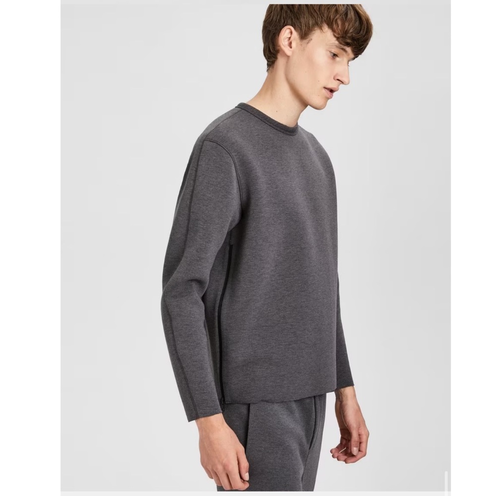 Theory Raw Scuba Sweatshirt in Charcoal Heather, Size S